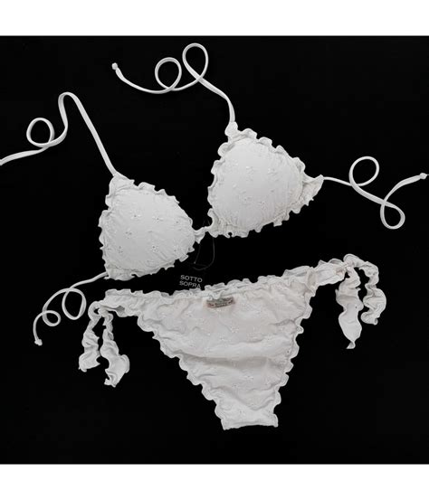 Bikini Triangolo Sangallo Bianco Slip Fiocco Online Costume Moda Mare