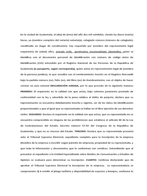 Declaración Jurada Persona Juridica Descargar Gratis Pdf Justicia