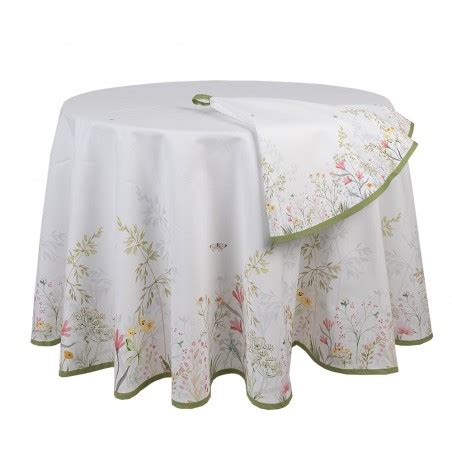 Wff Nappe Cm Blanc Coton Fleurs Rond Nappes De Table