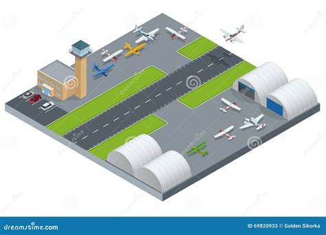 Isometric Airport Building Airport Building With Runway Airport Field