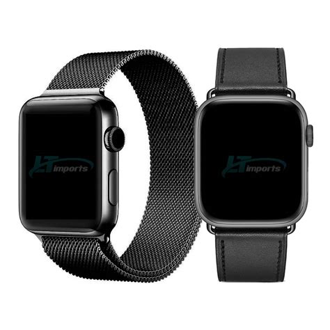 KIT Pulseira Magnetica Milanese Loop E Pulseira De Couro All Black Para