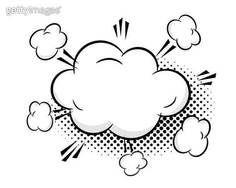 Hand Drawn Empty Comic Cloud Speech Bubble With Halftone Shadow Pop