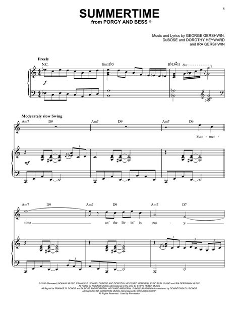 George Gershwin "Summertime [Jazz version]" Sheet Music for Piano ...