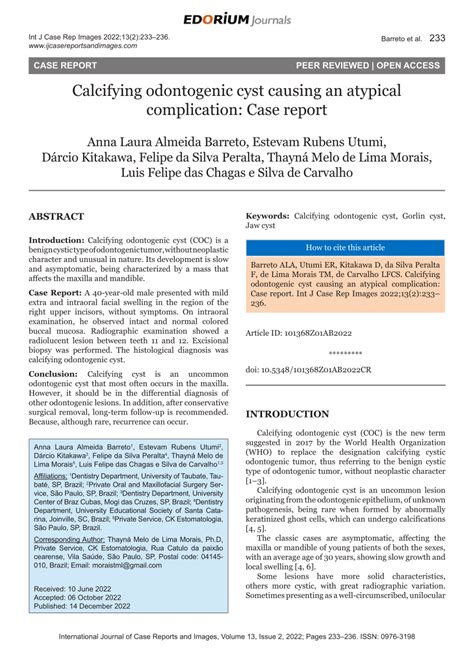 (PDF) Calcifying odontogenic cyst causing an atypical complication ...