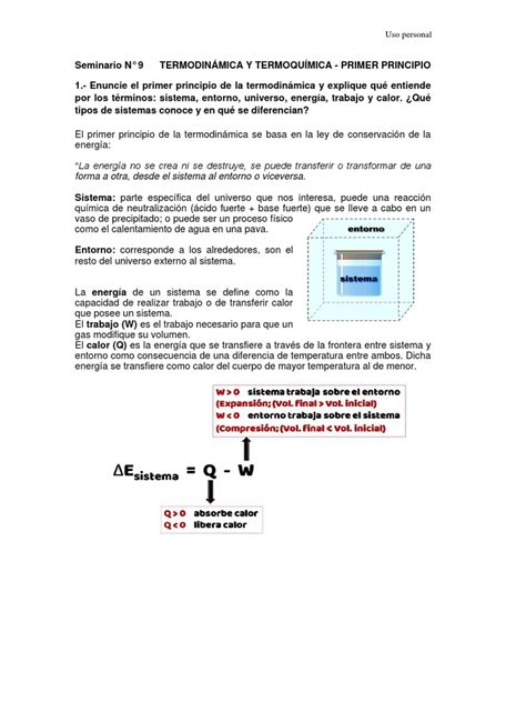 Termodinámica Y Termoquímica Primer Principio Y Cálculos De Variaciones De Entalpía Pdf