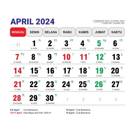 Kalender 2024 Lengkap Dengan Tanggal Merah Hari Libur Nasional