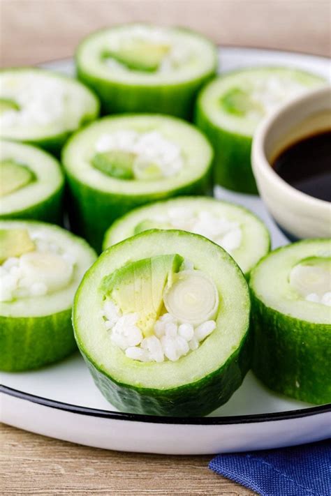 Easy Avocado Cucumber Sushi Rolls Using A Hollowed Out Cucumber Nurtured Homes