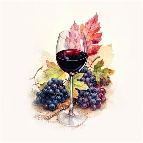 Copo de ilustração em aquarela de vinho tinto no fundo branco Foto