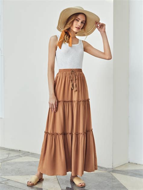 Shein Drawstring Waist Frill Trim Skirt Shein Usa