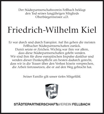 Traueranzeigen Von Friedrich Wilhelm Kiel Stuttgart Gedenkt De