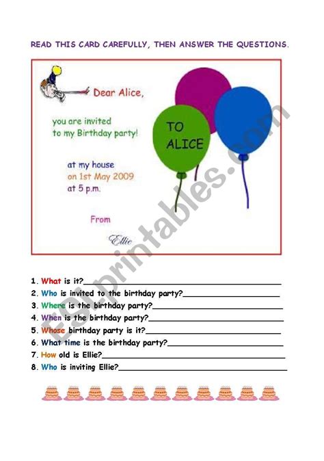 A Birthday Invitation Esl Worksheet By Maestrafrancy