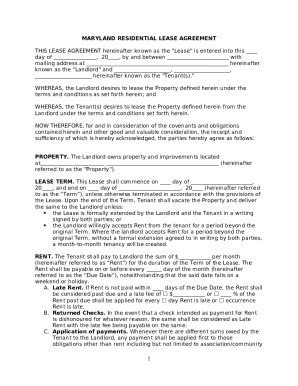 MARYLAND RESIDENTIAL LEASE AGREEMENTes Doc Template PdfFiller