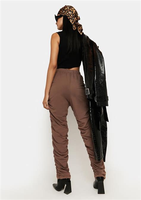 Ruched High Waisted Sweatpants Brown Dolls Kill