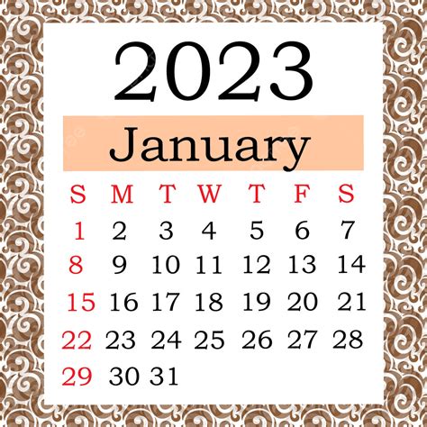 January 2023 Month Calendar Vector Template Download on Pngtree