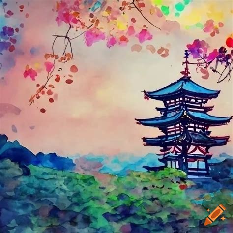 Watercolor Of Beautiful Scenery In Nara Prefecture On Craiyon