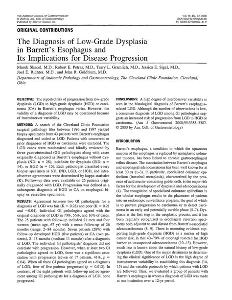 Pdf The Diagnosis Of Low Grade Dysplasia In Barretts Esophagus And