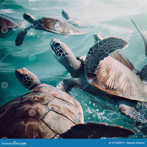 A Group Of Sea Turtles Swimming In The Ocean Stock Illustration