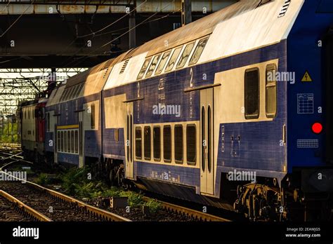 Detail Of Train In Motion At Train Platform At Bucharest North Railway