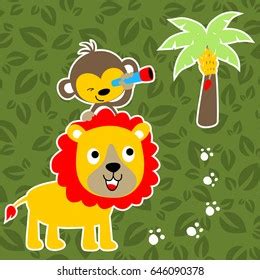 Friendship Between Lion Monkey Vector Cartoon Stock Vector (Royalty ...