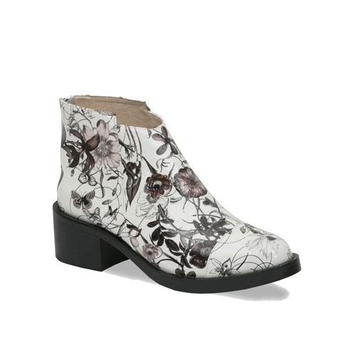 White And Black Floral Patent Leather Ankle Boot Chaos And Harmony