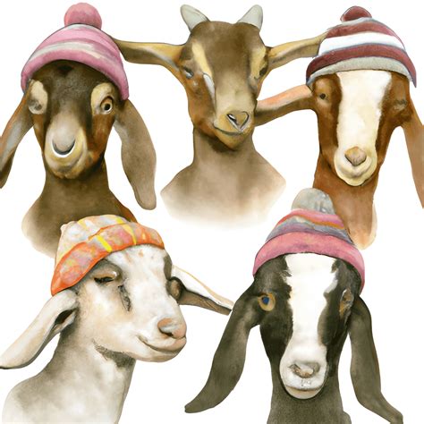 Nubian Goats In Knitted Hats · Creative Fabrica