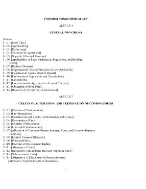 Fillable Online Uniformlaws 1 UNIFORM CONDOMINIUM ACT ARTICLE 1 GENERAL