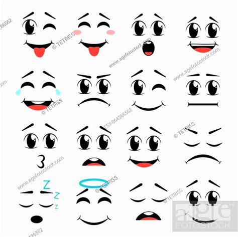 Cartoon Faces Expressive Eyes And Mouth Smiling Crying And Surprised