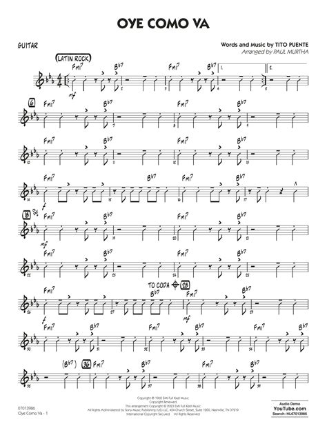 Oye Como Va Arr Paul Murtha Guitar Sheet Music Tito Puente Jazz Ensemble