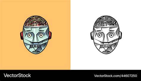 Cyborg robot vintage metal head sketch Royalty Free Vector