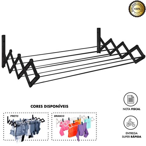 Varal Sanfonado Retr Til Parede Cm A O Preto Ou Branco No Shoptime