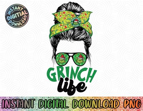 Grinch Life Mama Png Messy Bun Png Merry Png Christmas Png Etsy Australia