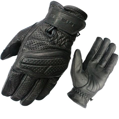 Black Active Leather Motorcycle Gloves