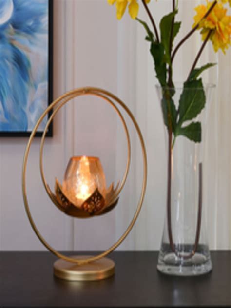 Buy Athome By Nilkamal Gold Toned Lotus Sphere Candle Stand Candle