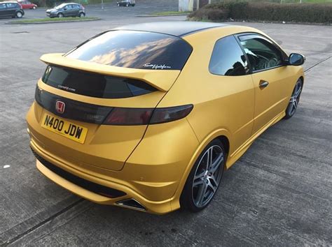 Honda Civic Type R Fn2 Vinyl Wrapped Matte Heatwave Yellow Honda Civic