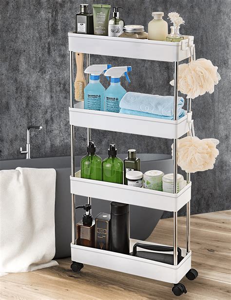 4 Tier Slim Storage Cartbathroom Storage Organizerslim Rolling Cart