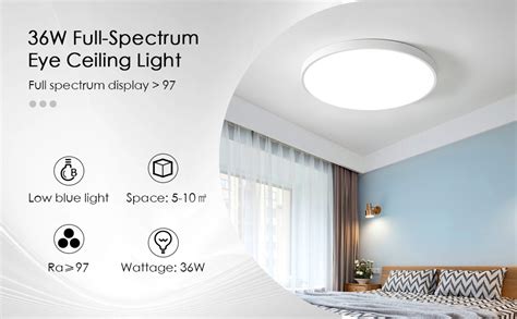 Full Spectrum Ceiling Light Round 36w 6000k Daylight White Light