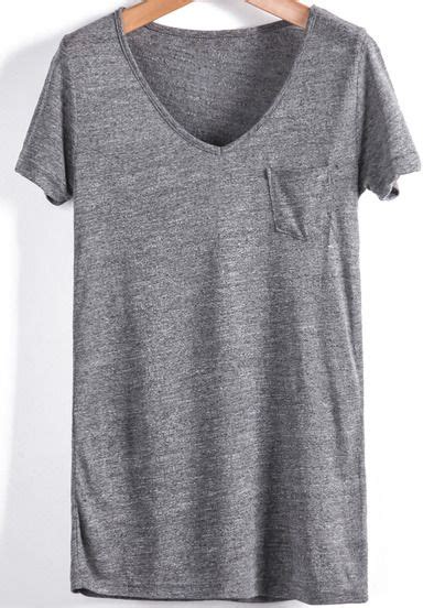 Grey V Neck Short Sleeve Pocket Loose T Shirt Clothes Fashion My Style