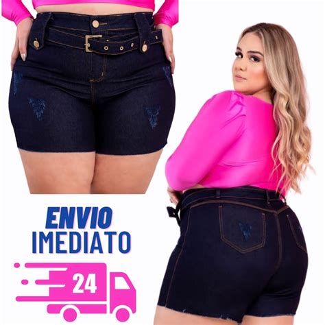Shorts Jeans Plus Size Cintura Alta Hot Paint Bermuda Feminina Lycra Shopee Brasil