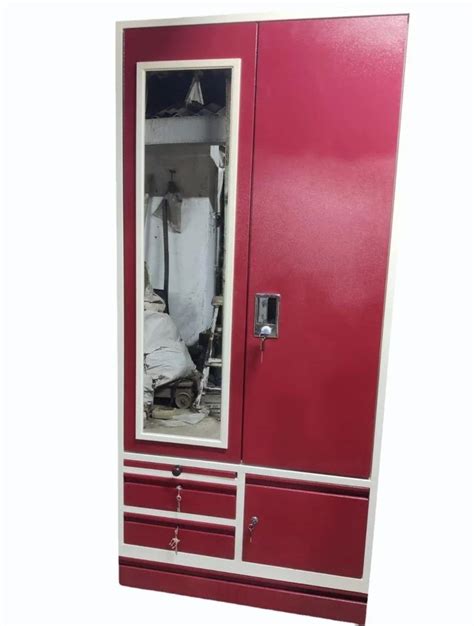 2 Door With Locker Maroon CRCA Steel Almirah 8 Shelves With Mirror At