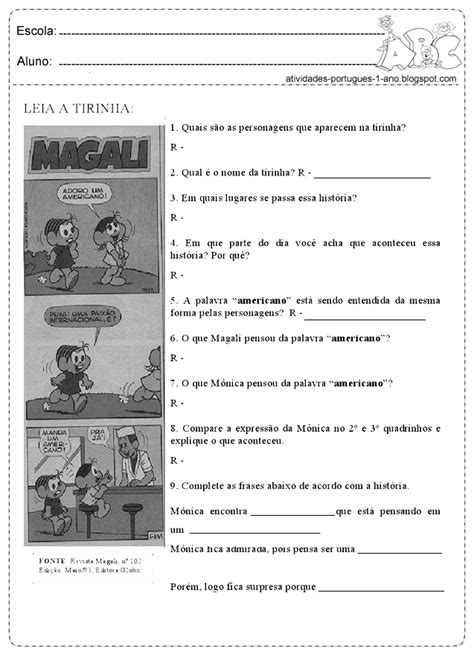 Interpretação de texto tirinhas Atividades para interpretação de