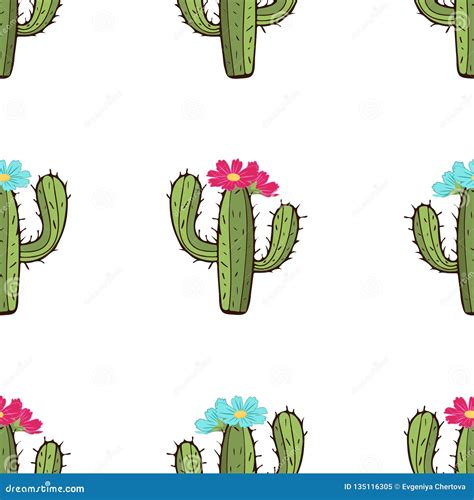 Modello Senza Cuciture Di Fioritura Del Cactus Disegno Della Mano