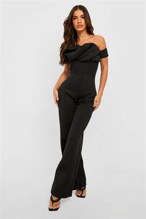 Puff Sleeve Bardot Wide Leg Jumpsuit Boohoo Uk