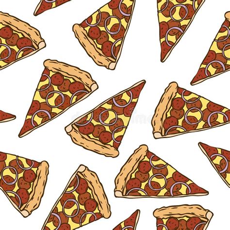Безшовная картина с кусками пиццы Pepperoni Иллюстрация вектора ...