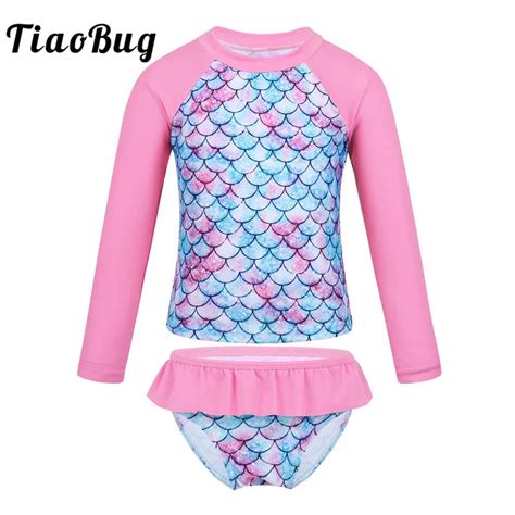 TiaoBug/детский танкини для девочек с длинным рукавом, Русалочка, рыбья ...