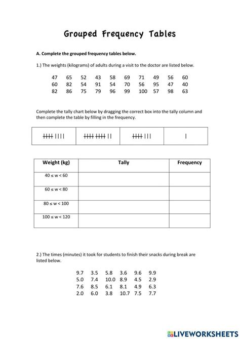 Frequency Table worksheet | Live Worksheets - Worksheets Library