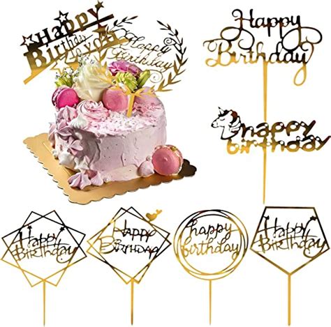 Owill 8 Pcs Gold Happy Birthday Cake Toppers Acrylic Cake