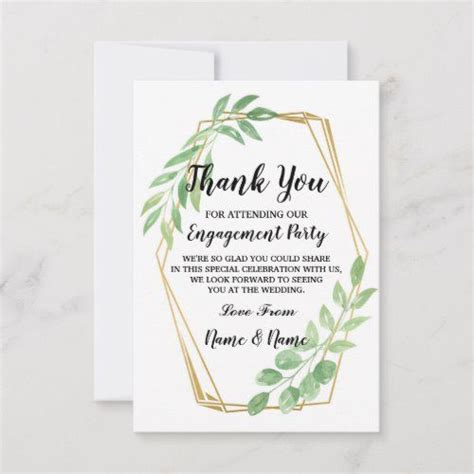 Thank You Card Engagement Wedding Gold Leaves Zazzle Worksheets Library