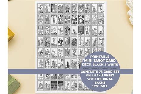 Printable Mini Tarot Card Full Deck Black White 85x11 Sheet