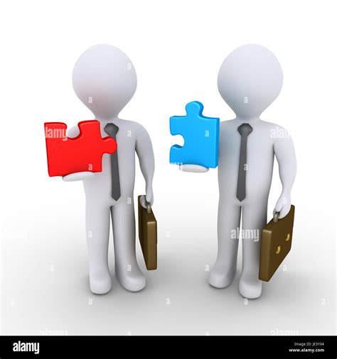 Two D Businessmen Are Holding Different Puzzle Pieces Stock Photo Alamy