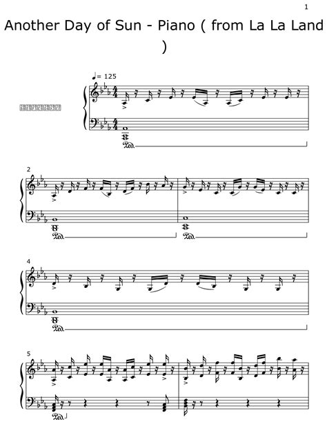 Another Day Of Sun Piano From La La Land Sheet Music For Piano